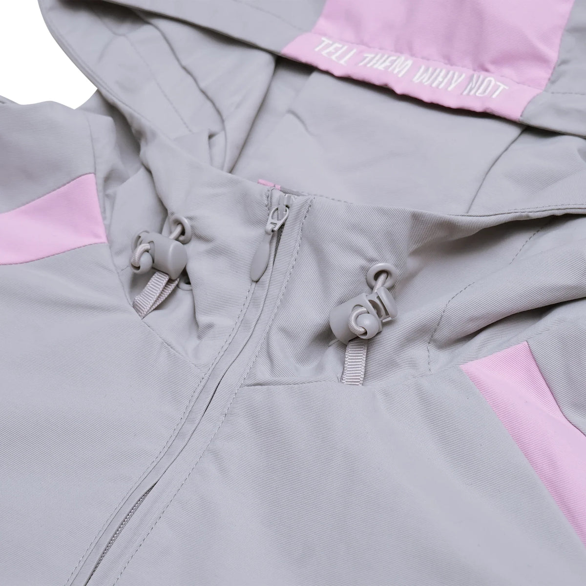 Grey nylon jacket Whynot Series drawstring detail - tell them why not