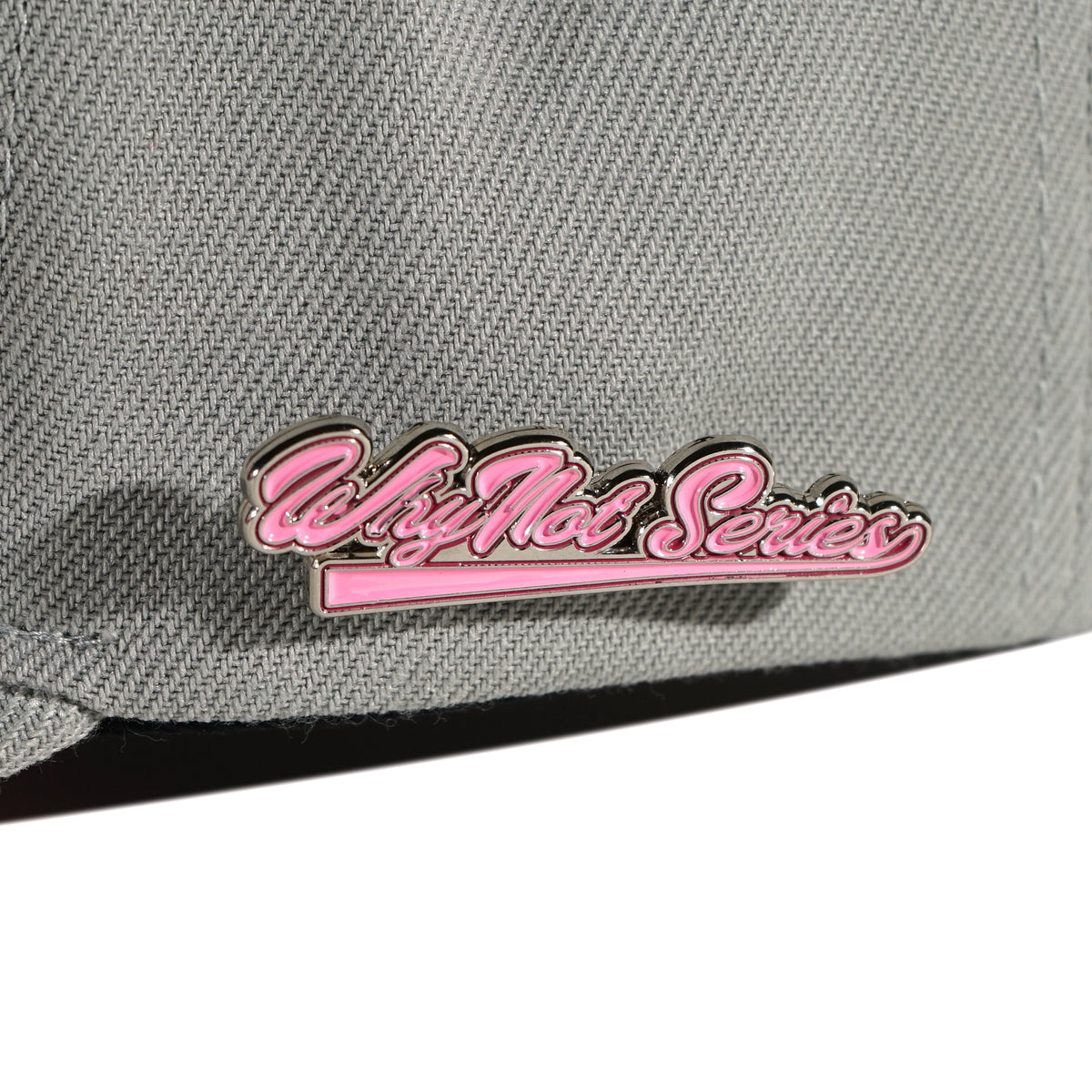 Whynot Series metal pins detail on grey snapback cap - tell them why not
