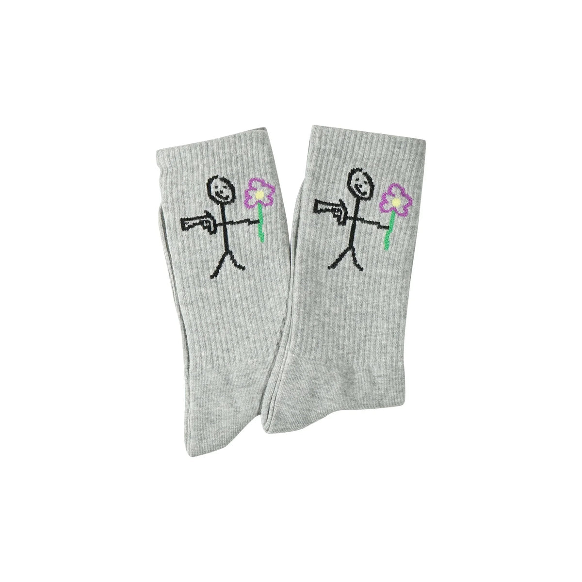 Grey ribbed socks with knitted stickman logo - Tell Them Why Not