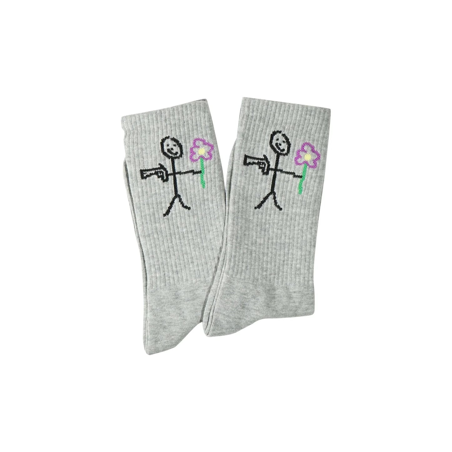 Grey ribbed socks with knitted stickman logo - Tell Them Why Not