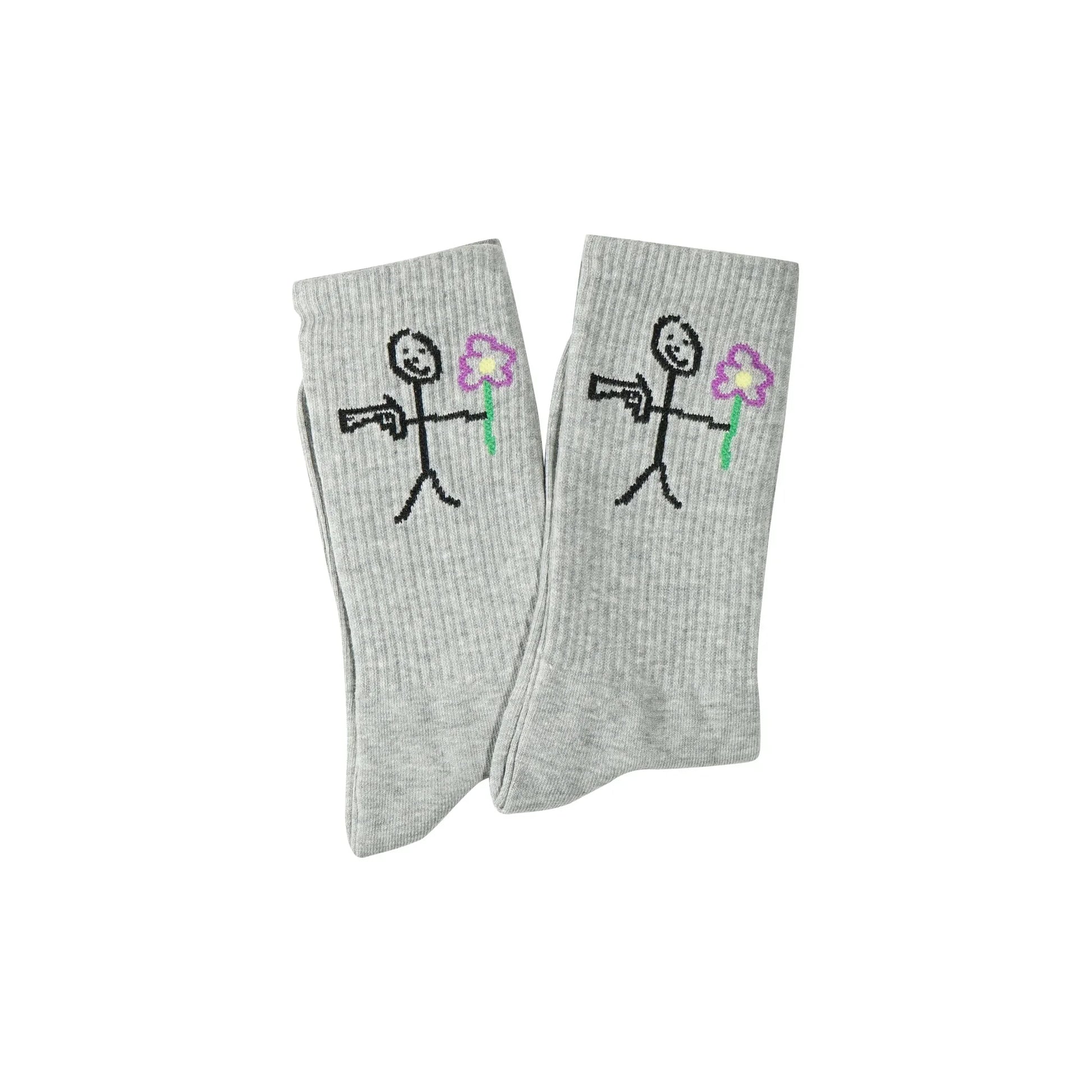 Grey ribbed socks with knitted stickman logo - Tell Them Why Not