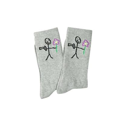 Grey ribbed socks with knitted stickman logo - Tell Them Why Not