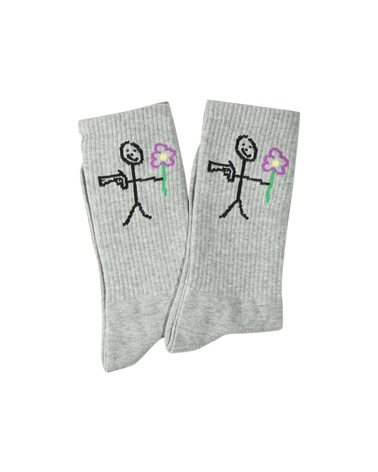Grey ribbed socks with knitted stickman logo - Tell Them Why Not