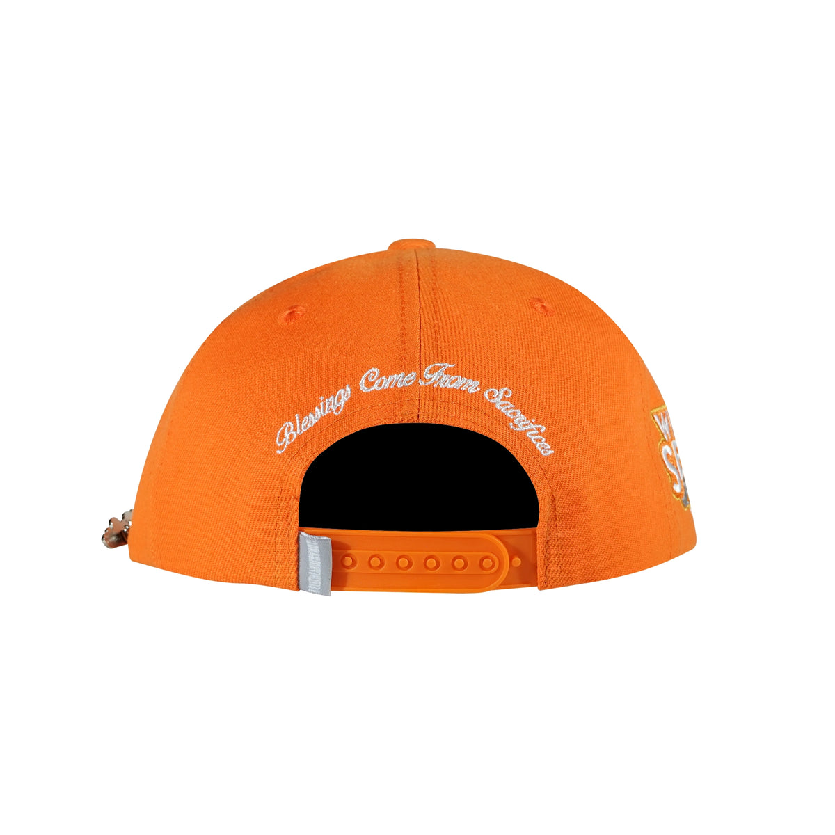 Orange snapback cap with Whynot Series back view - tell them why not