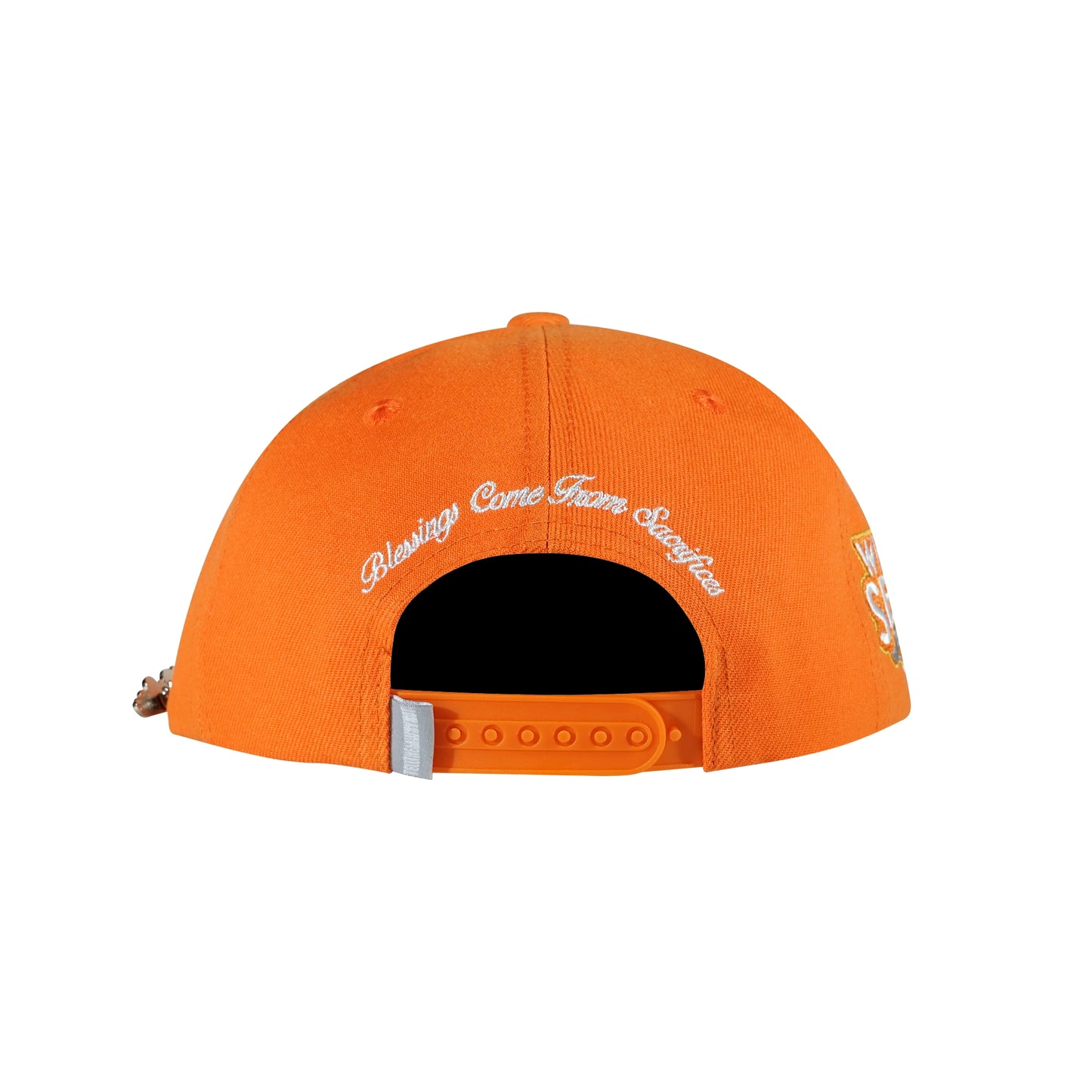 Orange snapback cap with Whynot Series back view - tell them why not