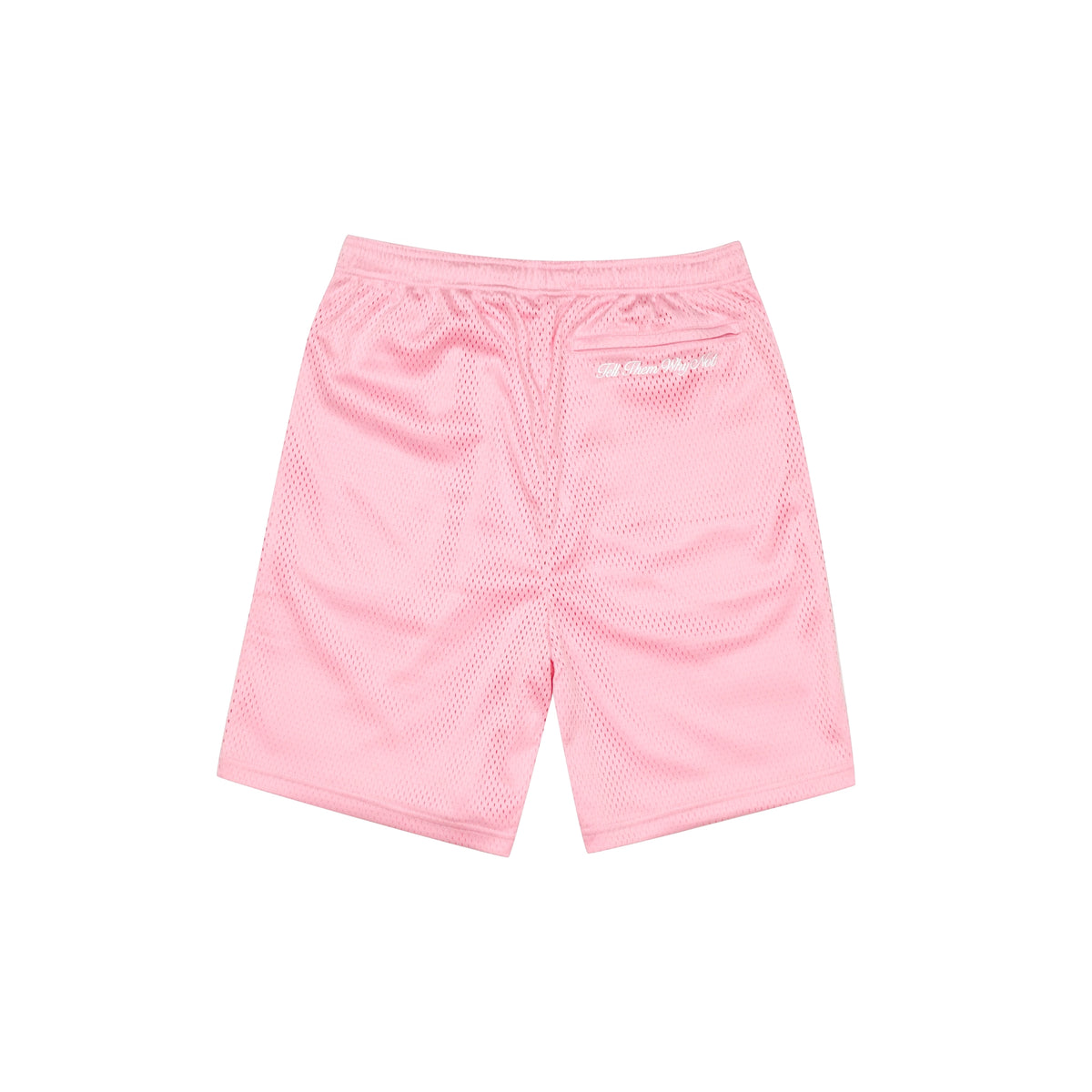 Pink mesh stickman shorts back view - Tell Them Why Not 