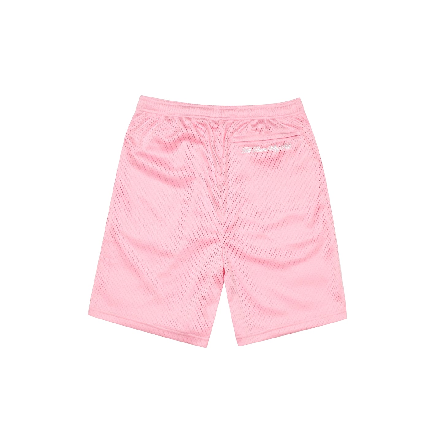 Pink mesh stickman shorts back view - Tell Them Why Not 