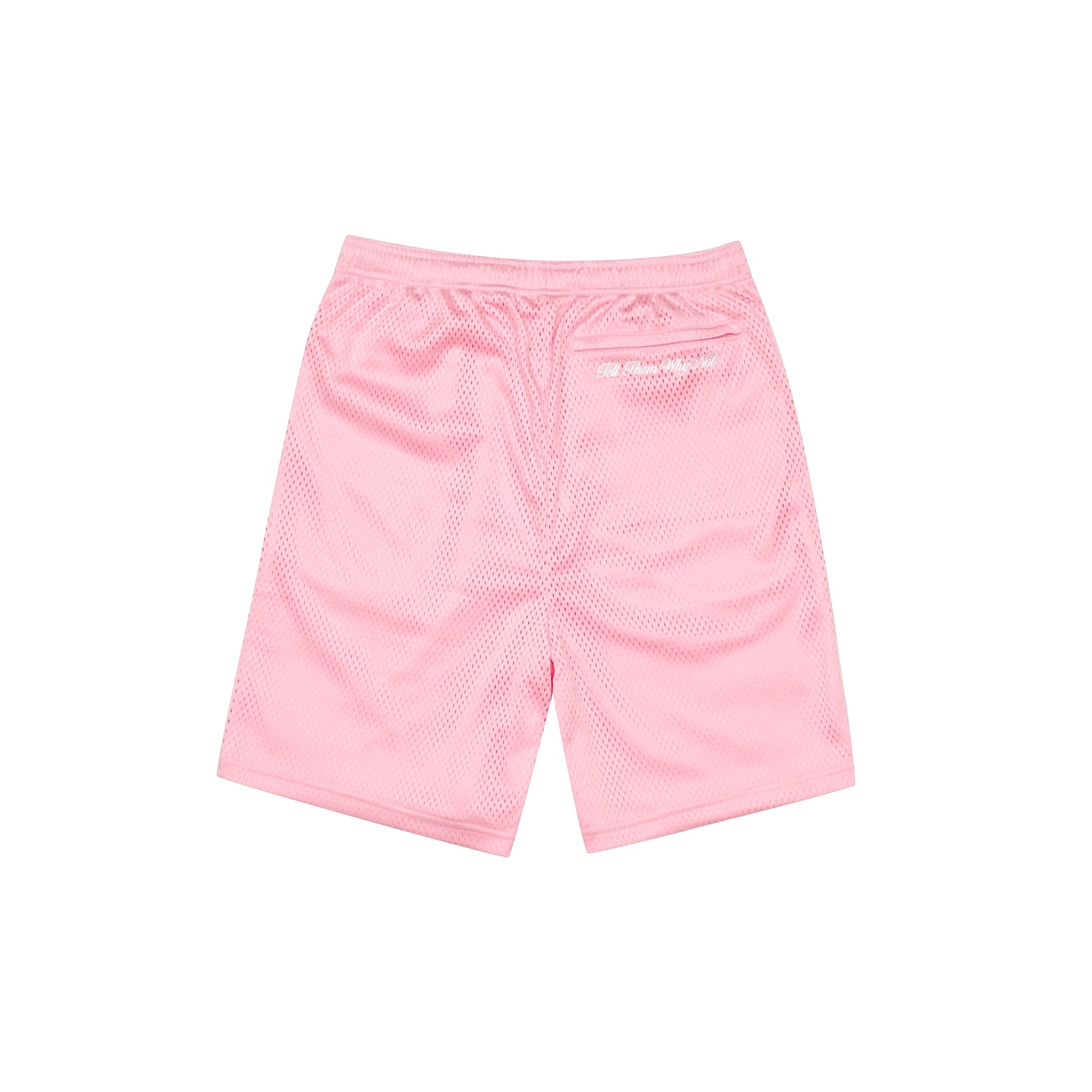 Pink mesh stickman shorts back view - Tell Them Why Not 