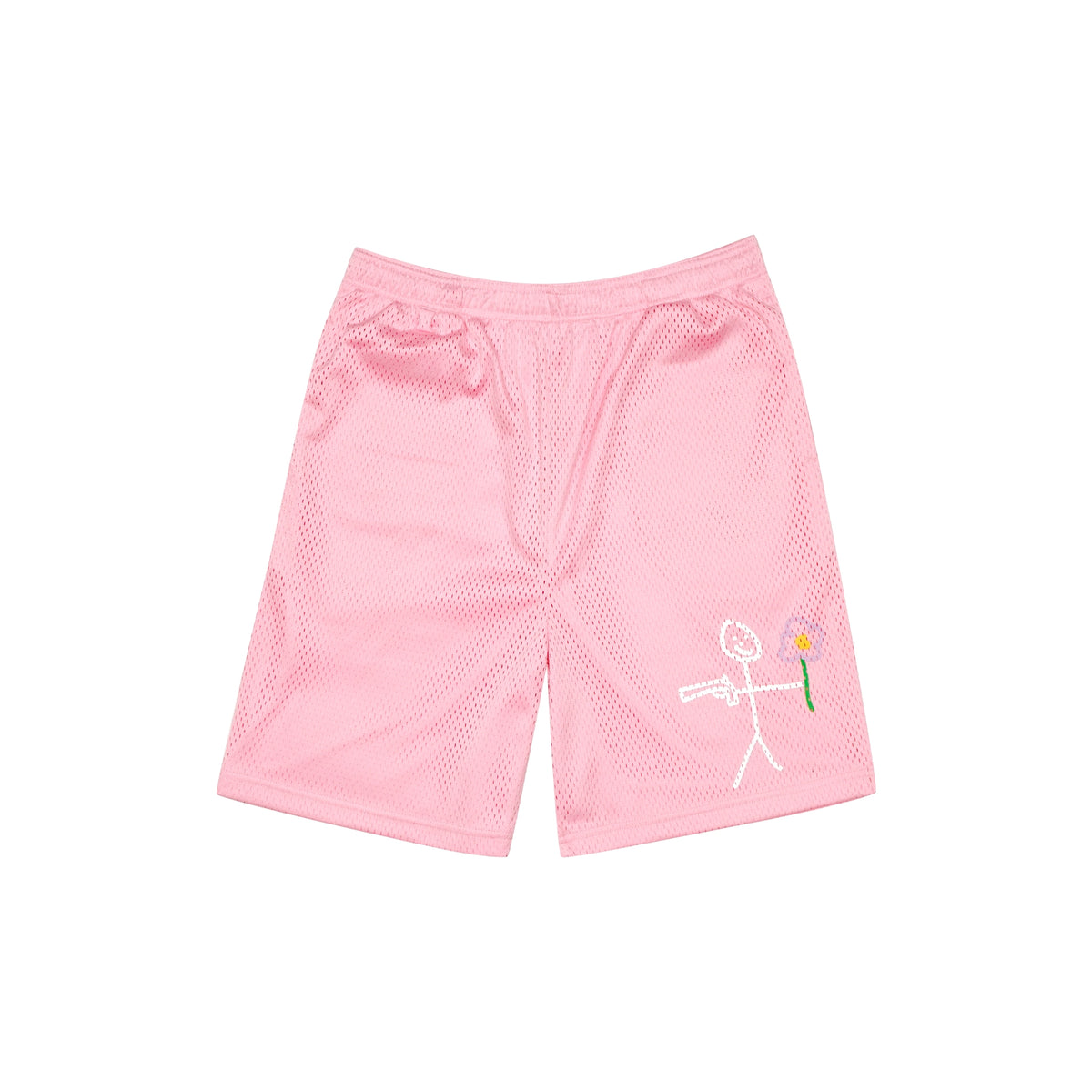 Pink mesh stickman shorts front view - Tell Them Why Not 