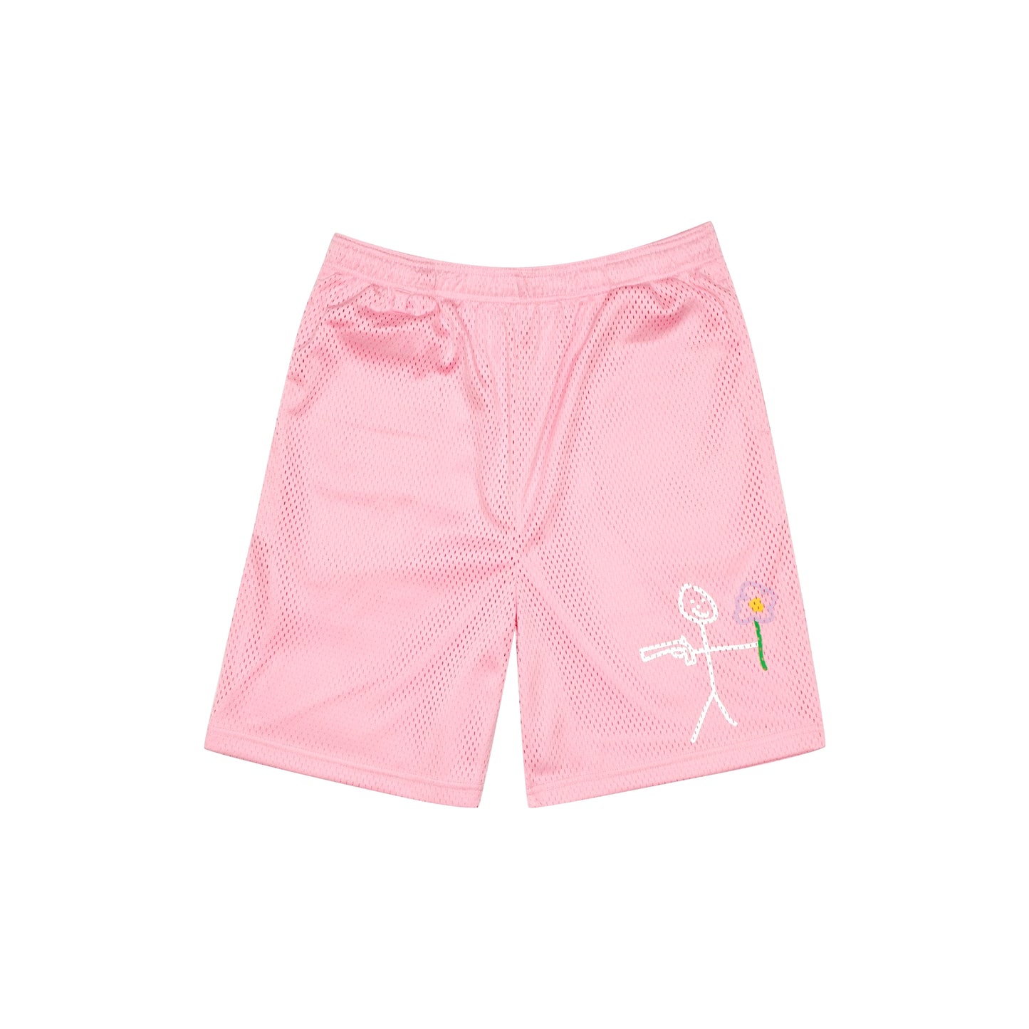 Pink mesh stickman shorts front view - Tell Them Why Not 