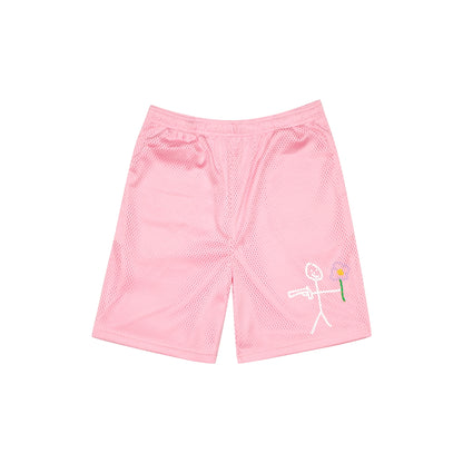 Pink mesh stickman shorts front view - Tell Them Why Not 