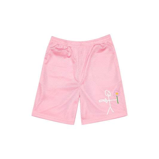 Pink mesh stickman shorts front view - Tell Them Why Not 