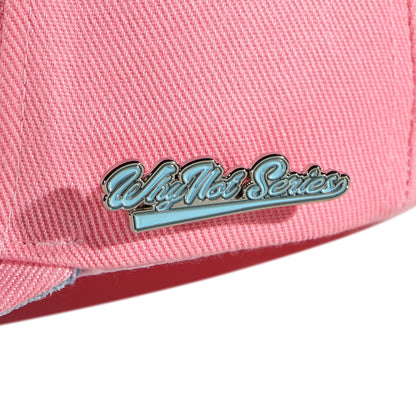 Whynot Series metal pins detail on pink snapback cap - tell them why not