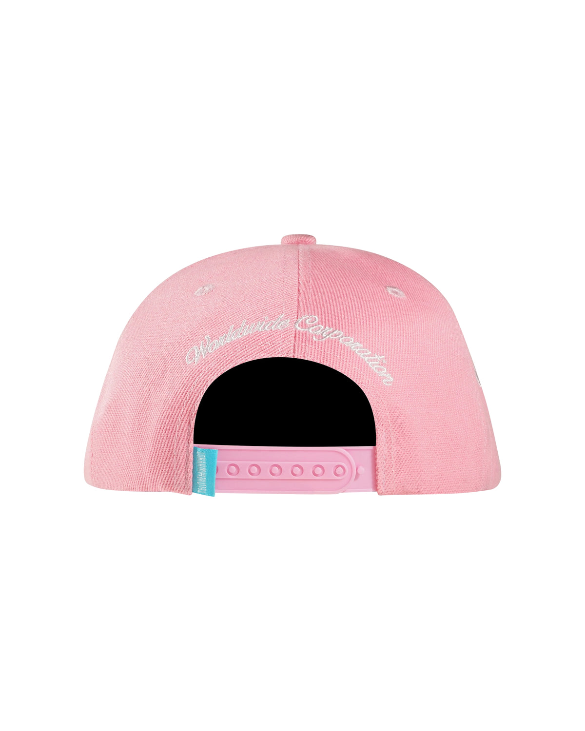 Pink snapback cap with Whynot NY typography back view - tell them why not