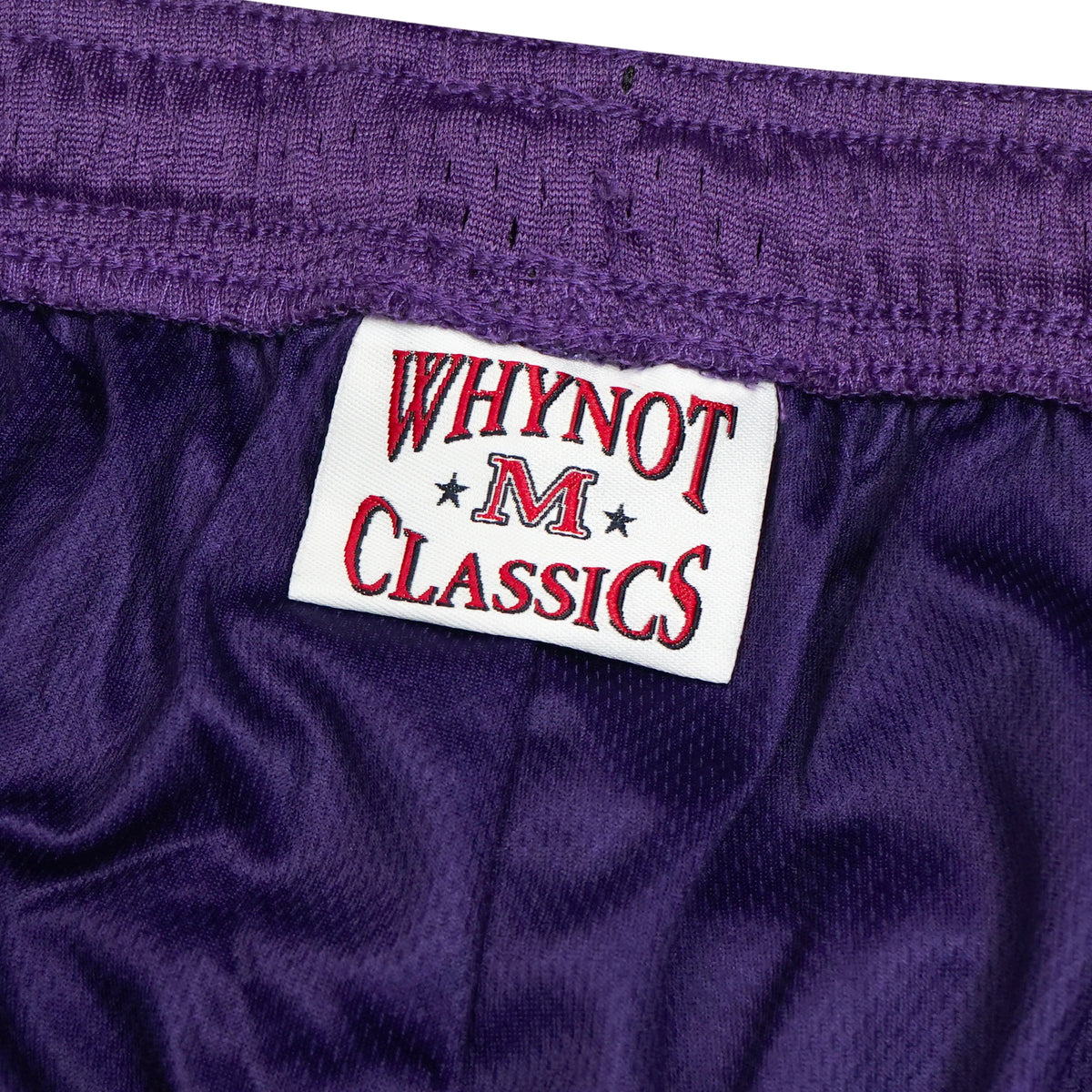Why Not Purple mesh stickman shorts label detail - Tell Them Why Not 