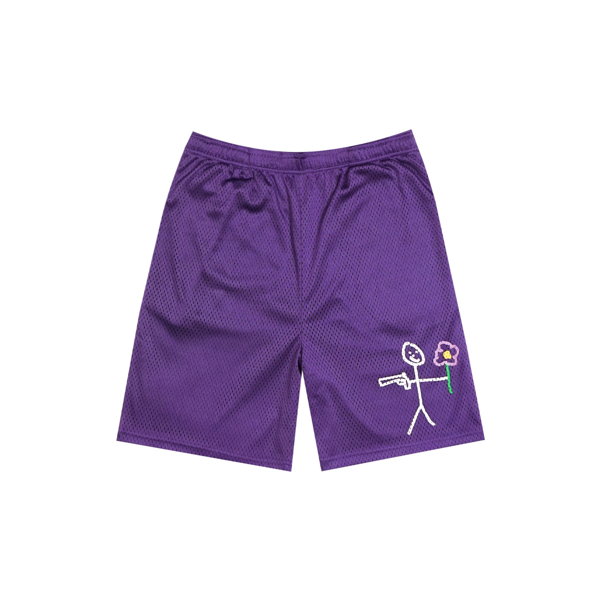 Purple mesh stickman shorts front view - Tell Them Why Not 