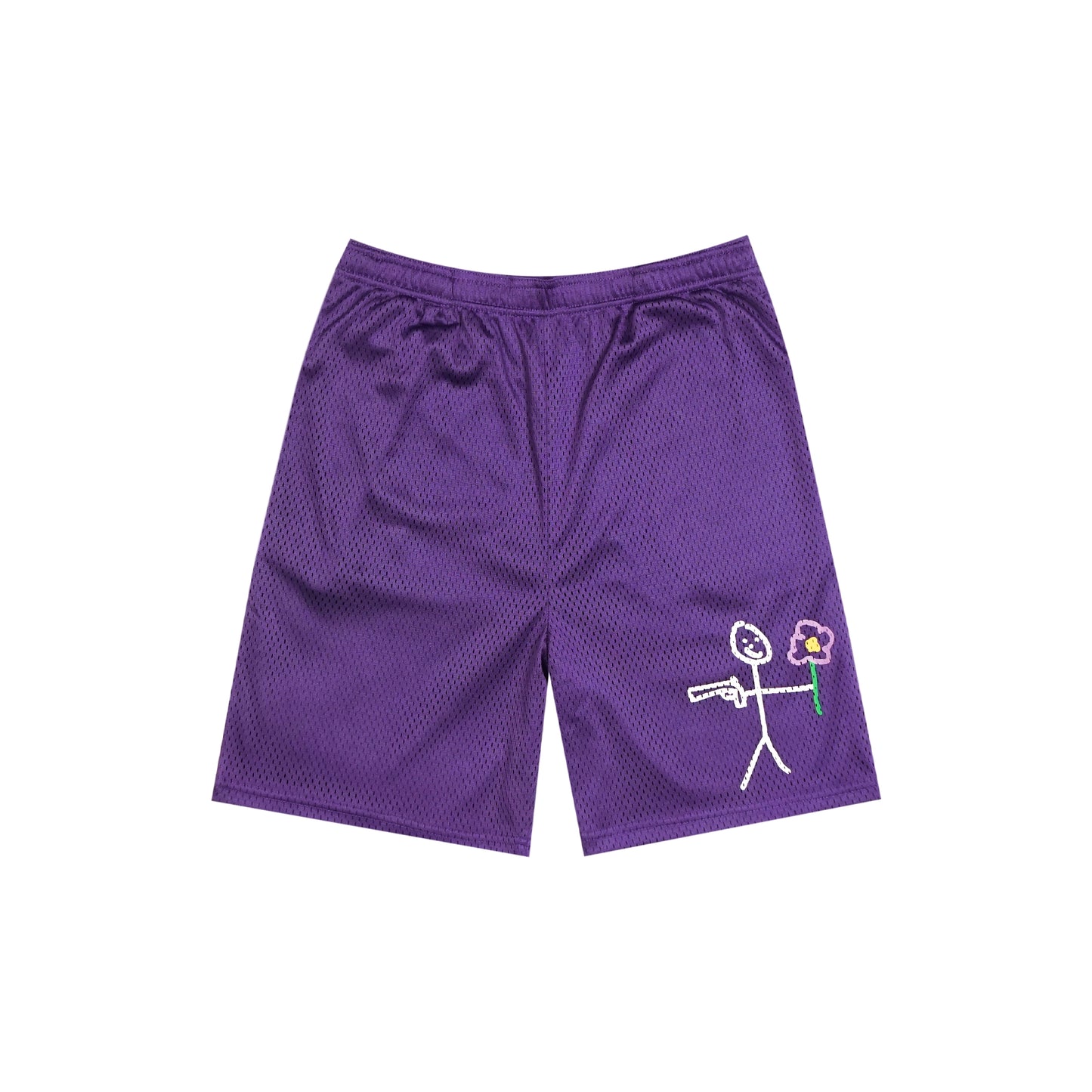Purple mesh stickman shorts front view - Tell Them Why Not 