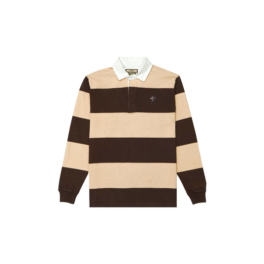 Brown beige striped striped polo Tellthem Whynot long sleeves white collar