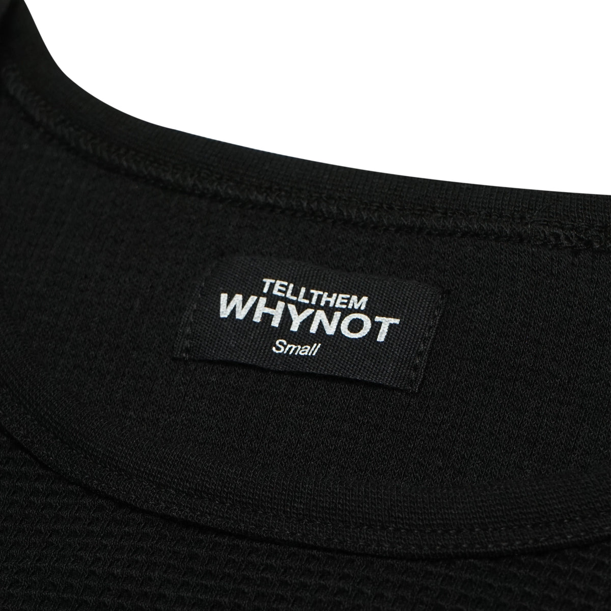 Waffle knit stickman long sleeve shirt front view with label detail - Tell Them Why Not
