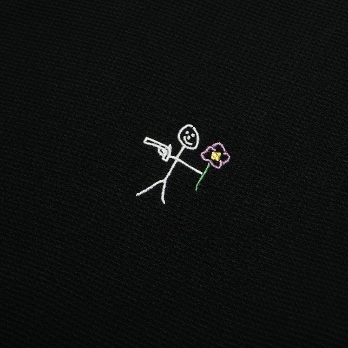 Waffle knit stickman long sleeve shirt front close-up - Tell Them Why Not