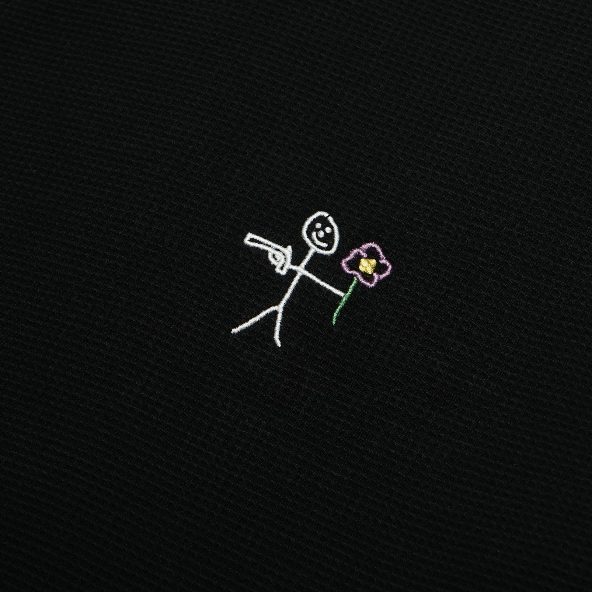 Waffle knit stickman long sleeve shirt front close-up - Tell Them Why Not