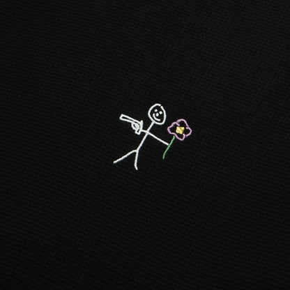 Waffle knit stickman long sleeve shirt front close-up - Tell Them Why Not