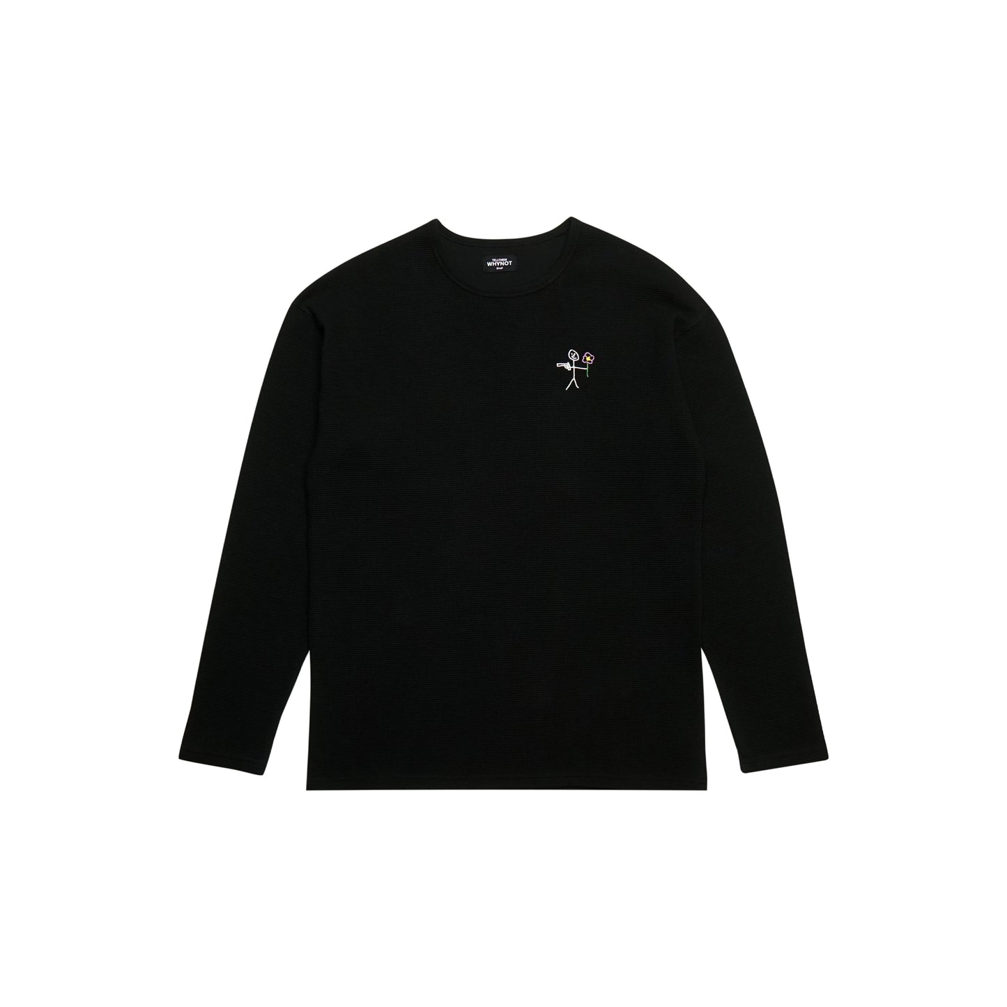Waffle knit stickman long sleeve shirt front view - Tell Them Why Not