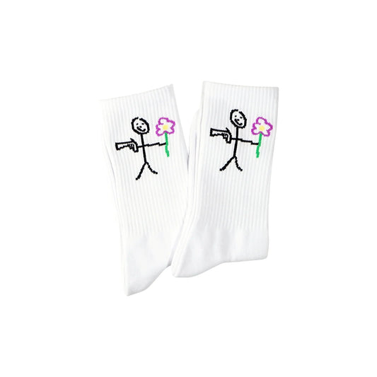 Black ribbed socks with knitted stickman logo - Tell Them Why Not