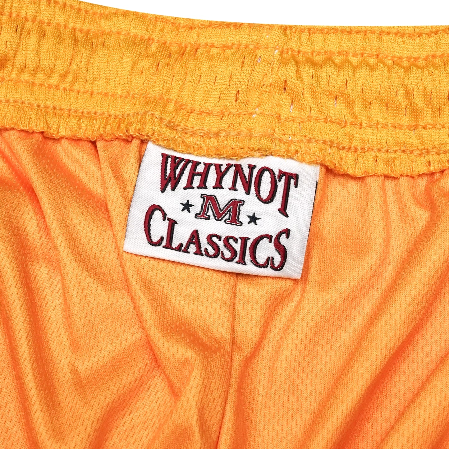 Why Not Yellow mesh stickman shorts label detail - Tell Them Why Not 