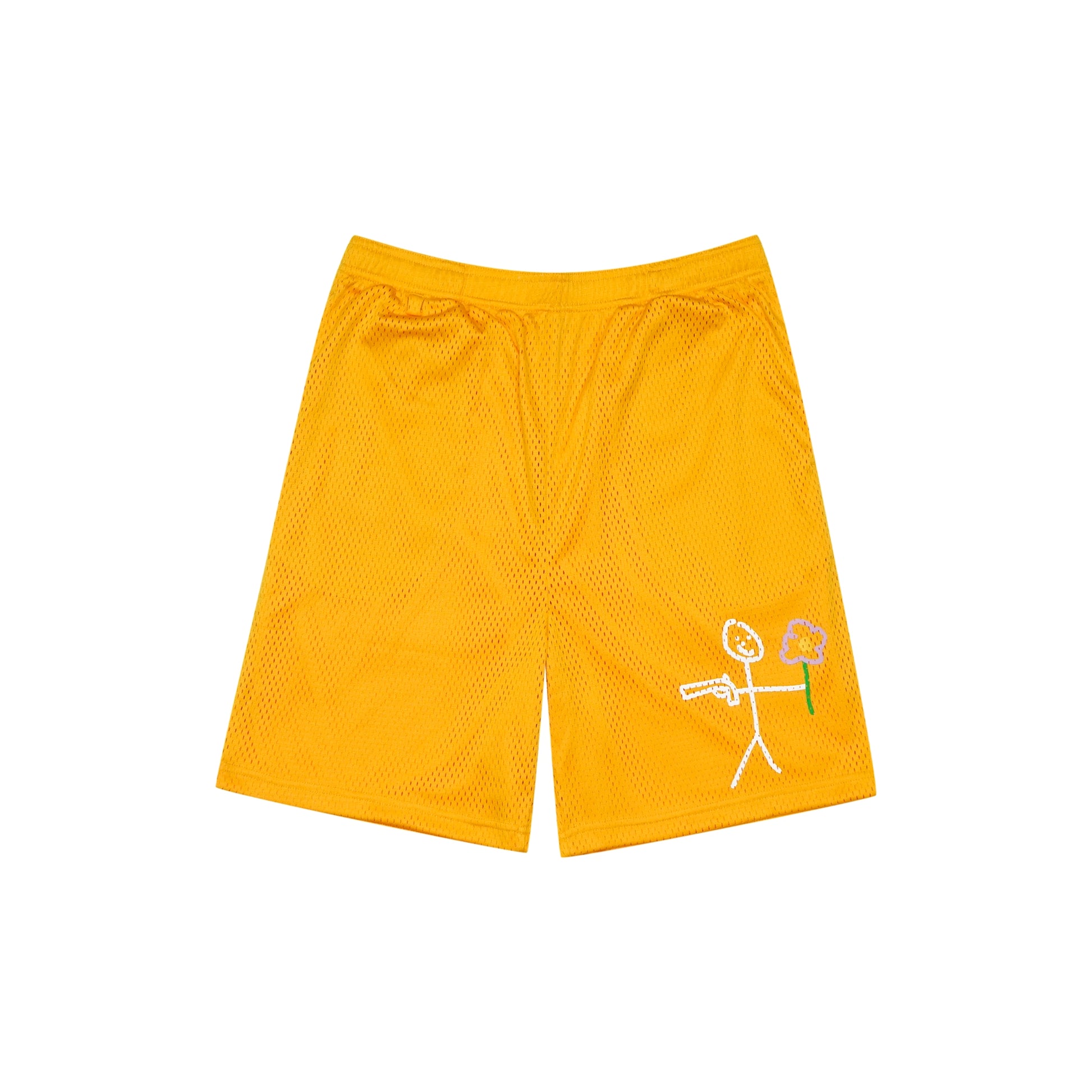 Yellow mesh stickman shorts front view - Tell Them Why Not 